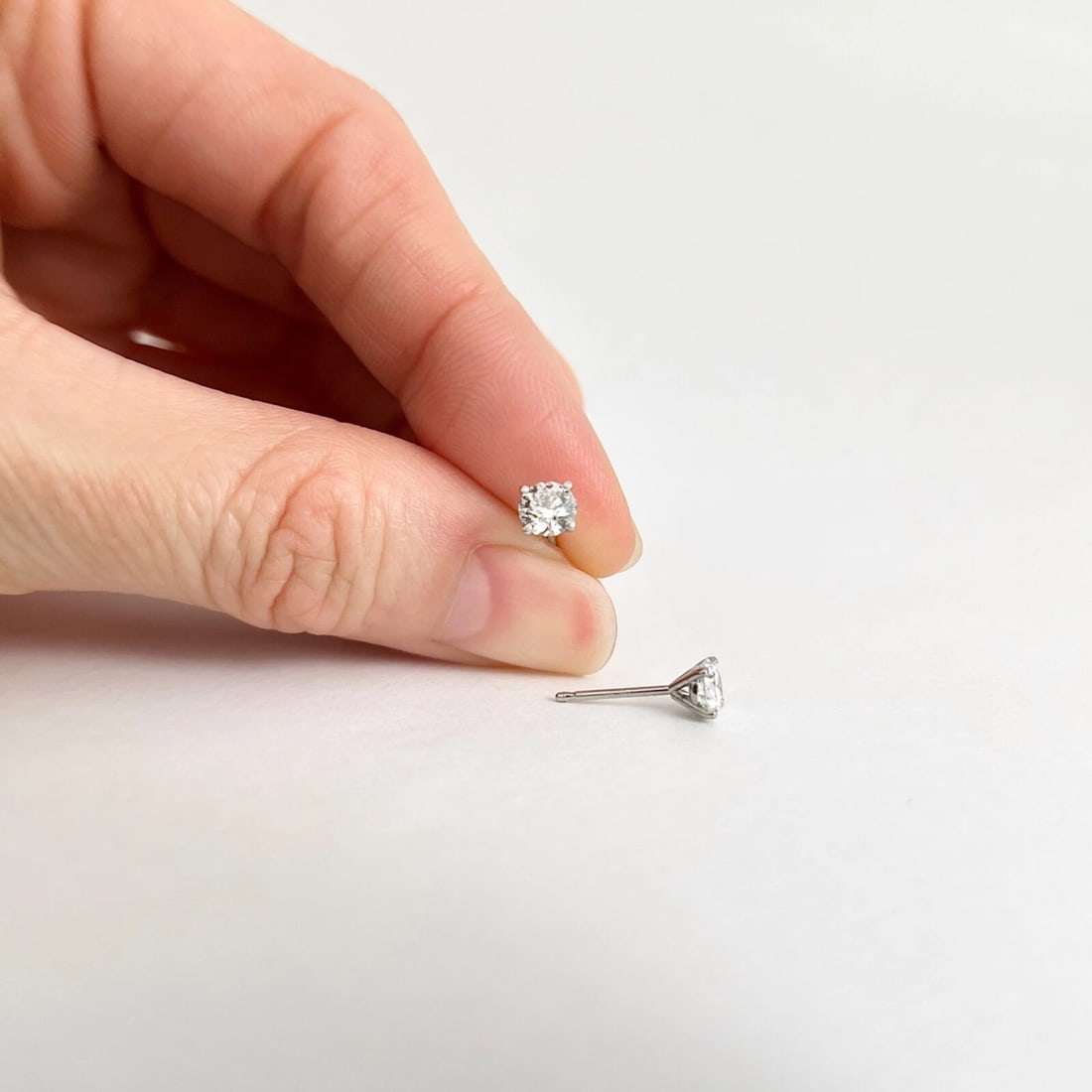 Round Diamond Stud Earrings 14K White Gold 4-Prong Martini, .62 CTW - 4