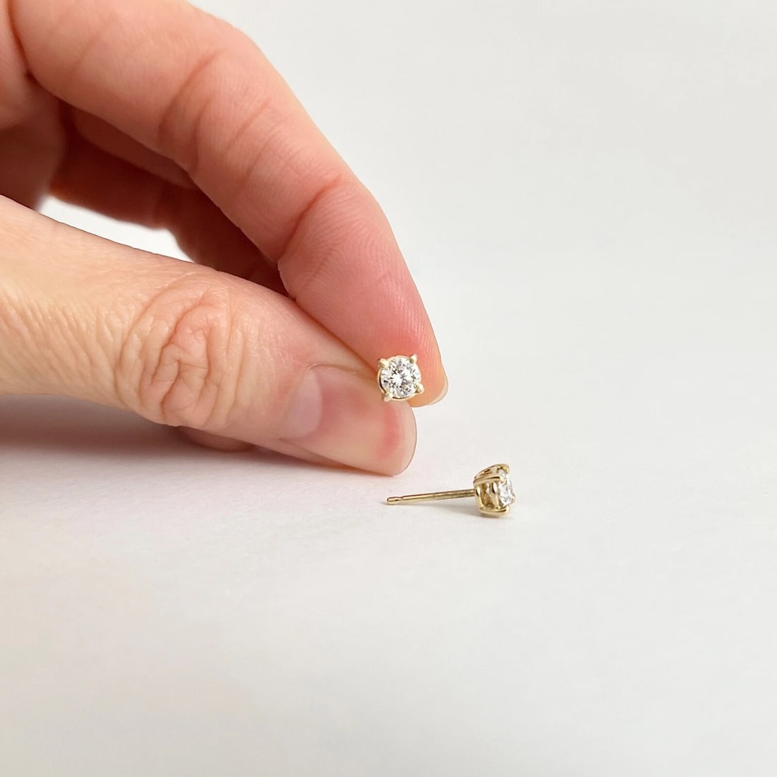 Round Lab-Created Diamond Stud Earrings 14K Yellow Gold 4-Prong Basket, .45 CTW - 5