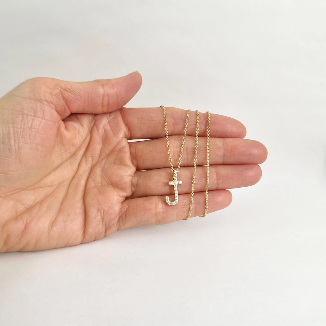 Letter J Initial Diamond Pendant Necklace 14K Yellow Gold .31 CTW - 3