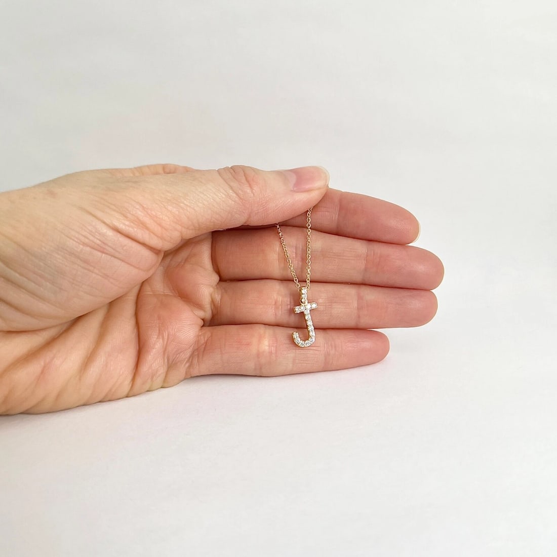 Letter J Initial Diamond Pendant Necklace 14K Yellow Gold .31 CTW - 5