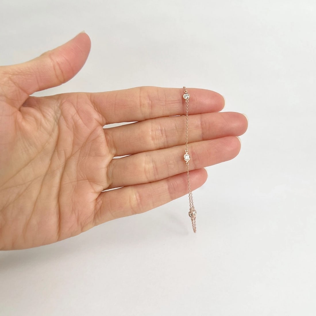 Round Diamond Bezel Station Chain Bracelet 14K Pink Rose Gold, .40 CTW - 3