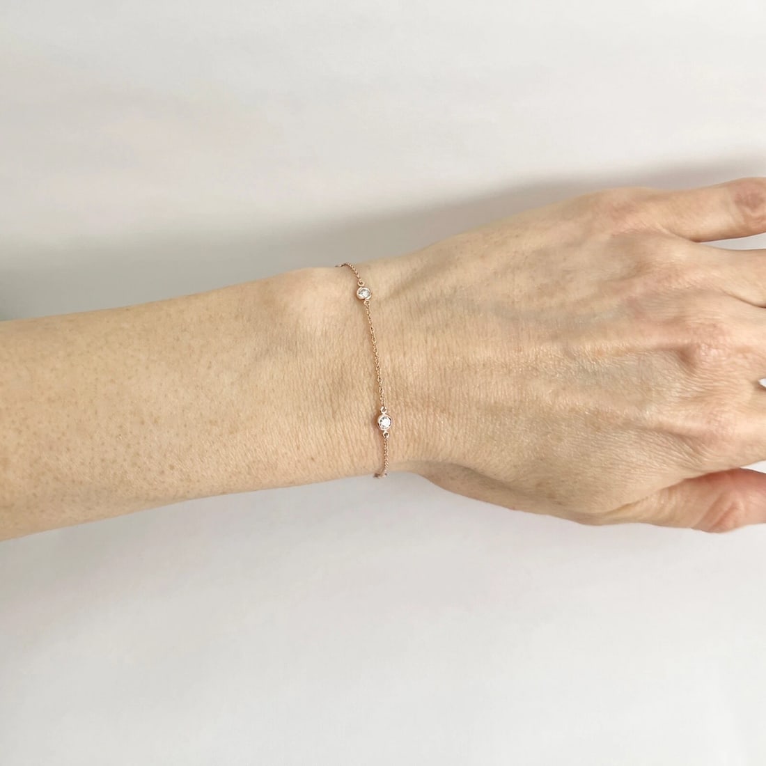 Round Diamond Bezel Station Chain Bracelet 14K Pink Rose Gold, .40 CTW - 4