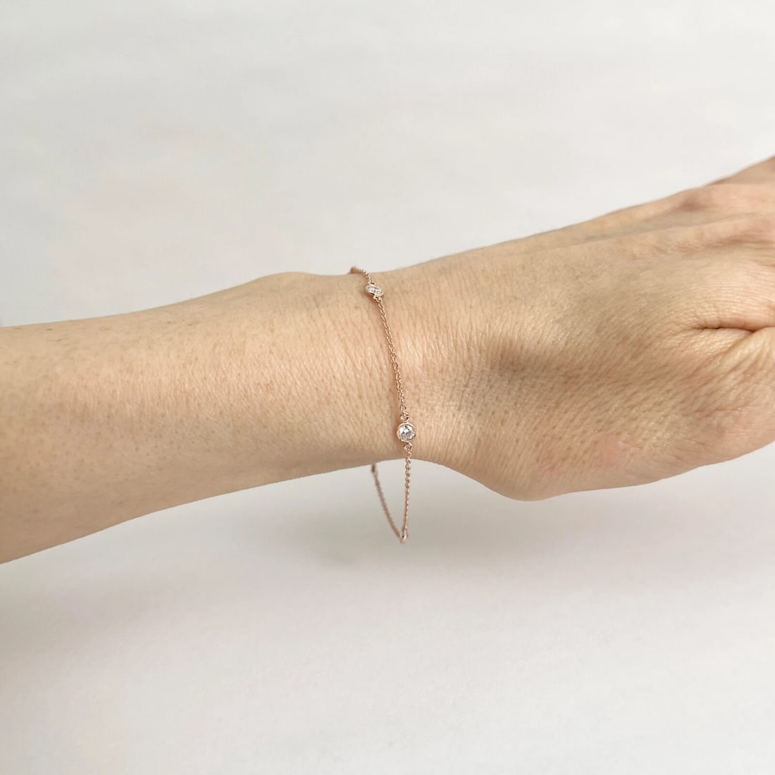 Round Diamond Bezel Station Chain Bracelet 14K Pink Rose Gold, .40 CTW - 5