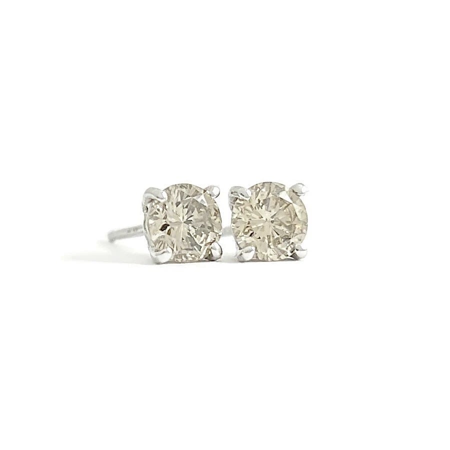 Round Champagne Diamond Stud Earrings 14K White Gold 4-Prong Basket .72 CTW - 2