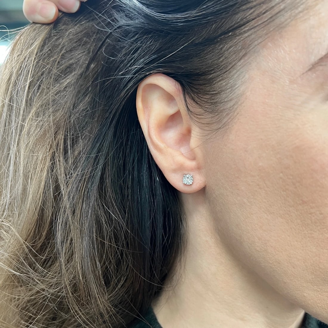 Round Invisible Set Diamond Stud Earrings 18K White Gold .88 CTW - 4