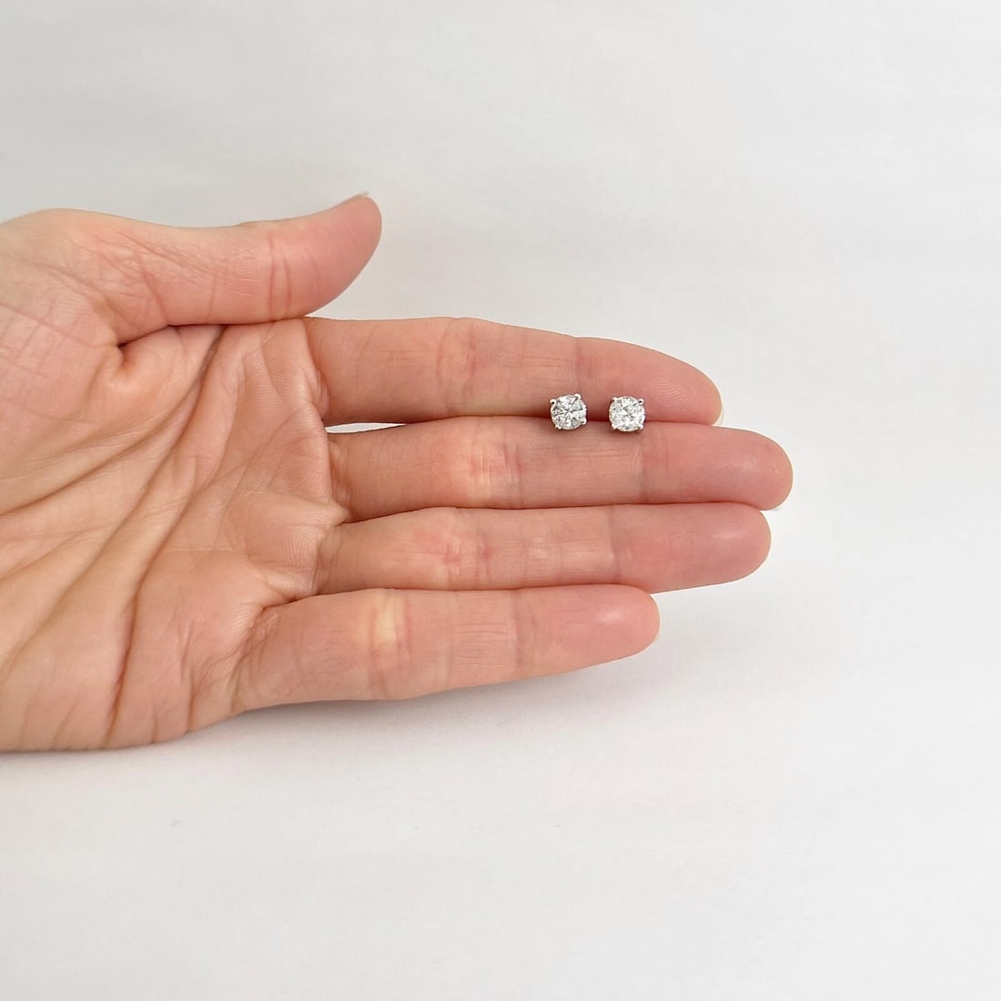 Round Invisible Set Diamond Stud Earrings 18K White Gold .88 CTW - 5