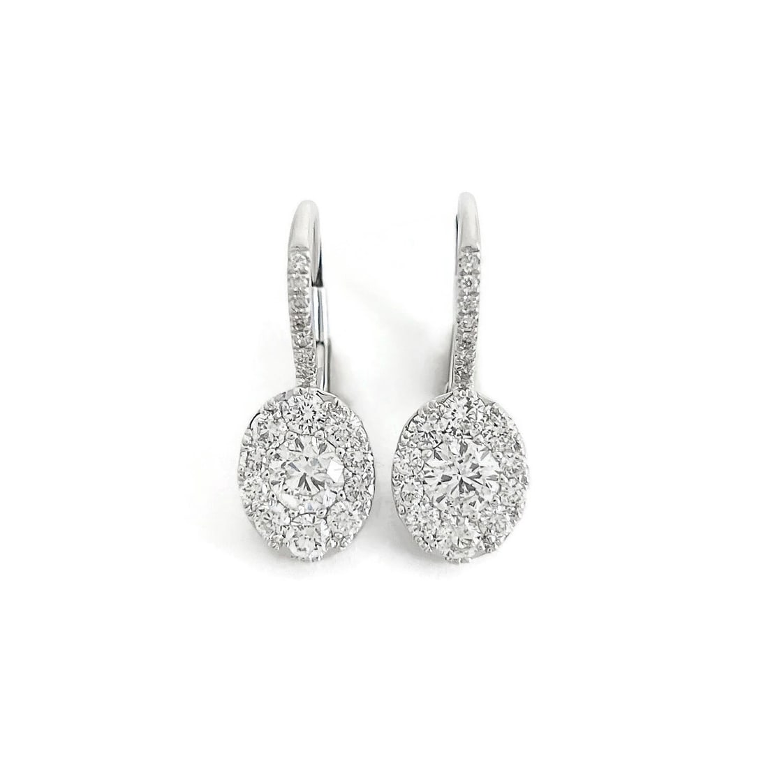 Oval Pave Diamond Cluster Halo Drop Earrings 14K White Gold, 1.37 CTW (1 of 7)