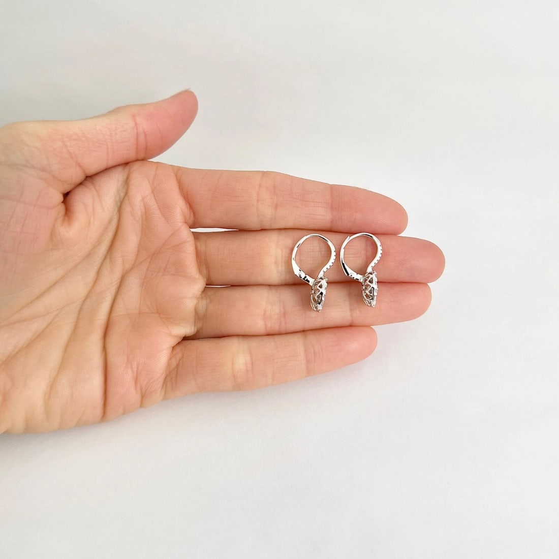 Oval Pave Diamond Cluster Halo Drop Earrings 14K White Gold, 1.37 CTW - 7