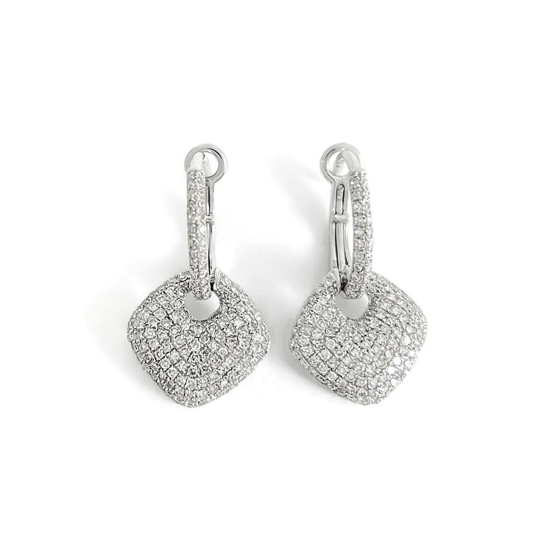 Pave Diamond Tag Dangle Drop Earrings 14K White Gold, .80 CTW - 2