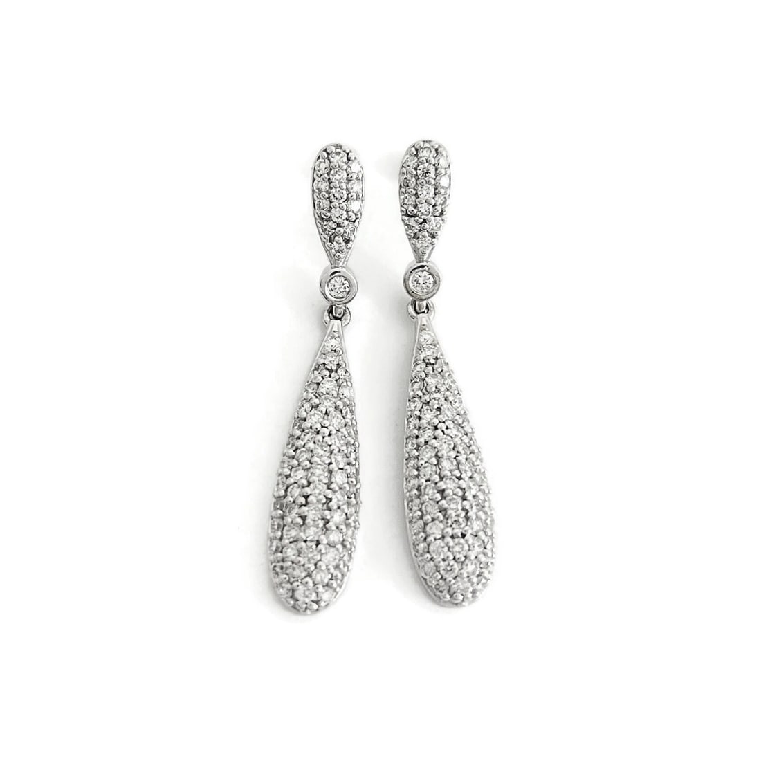 Pave Diamond Teardrop Dangle Drop Earrings 14K White Gold, 1.21 CTW - 2