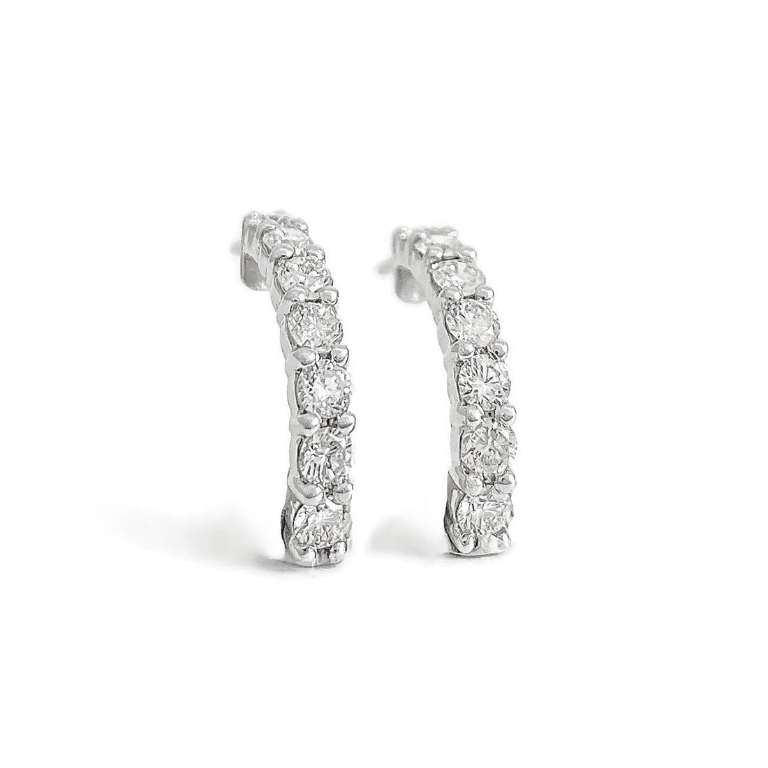Curved Diamond Half Hoop Drop Earrings 18K White Gold, 1.68 CTW - 2