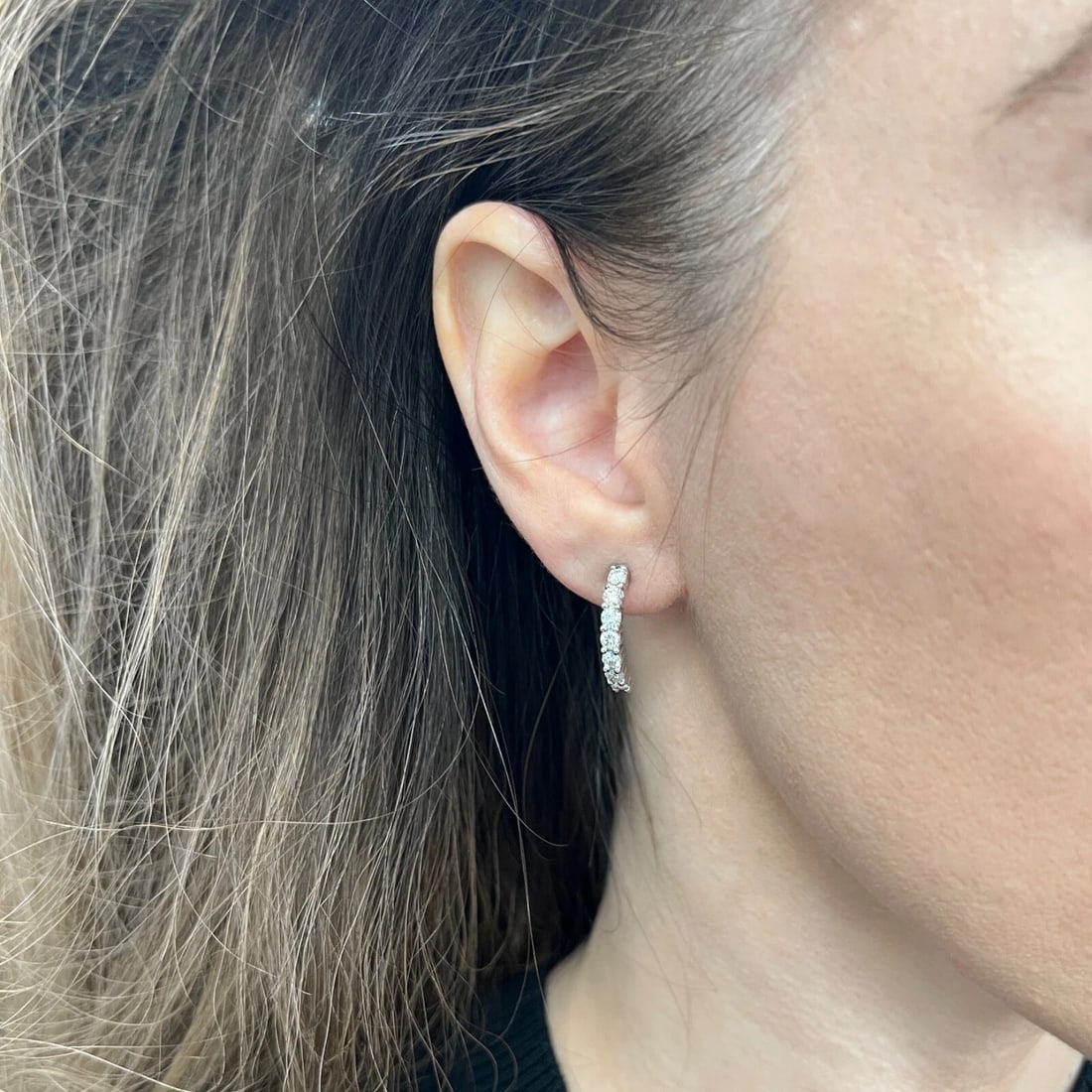 Curved Diamond Half Hoop Drop Earrings 18K White Gold, 1.68 CTW - 3