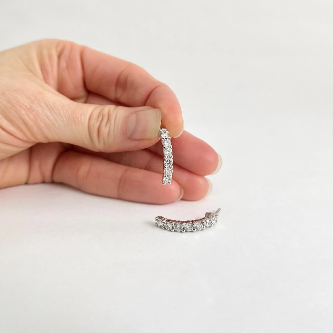 Curved Diamond Half Hoop Drop Earrings 18K White Gold, 1.68 CTW - 4