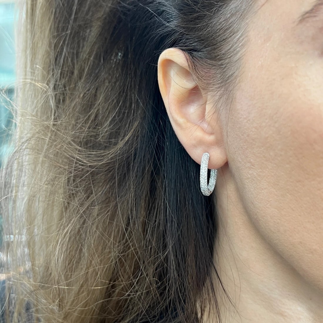 Pave Diamond Inside-Out Hoop Earrings 14K White Gold, 2.04 CTW - 3