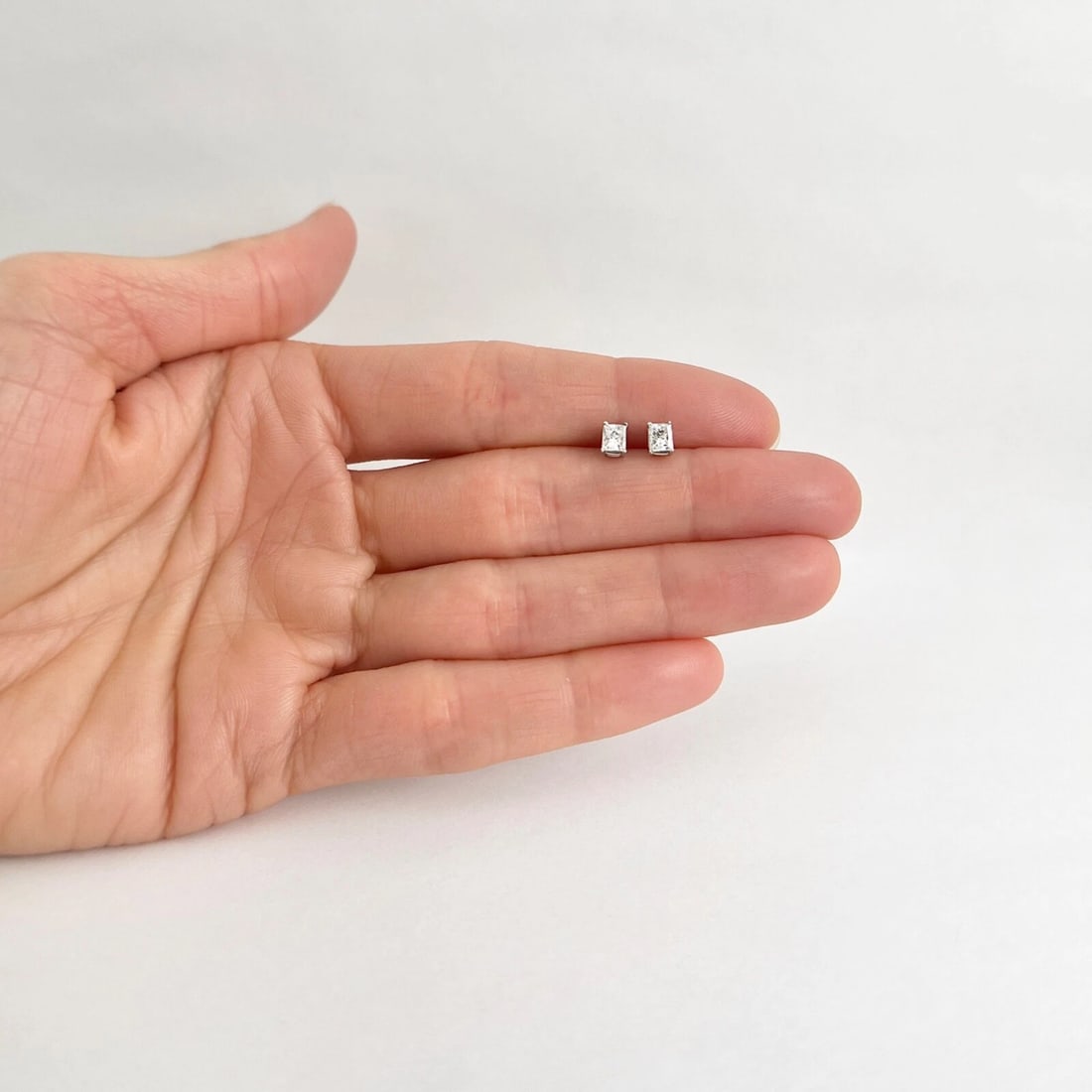 Elongated Princess Cut Diamond Stud Earrings 14K White Gold, .48 CTW - 3