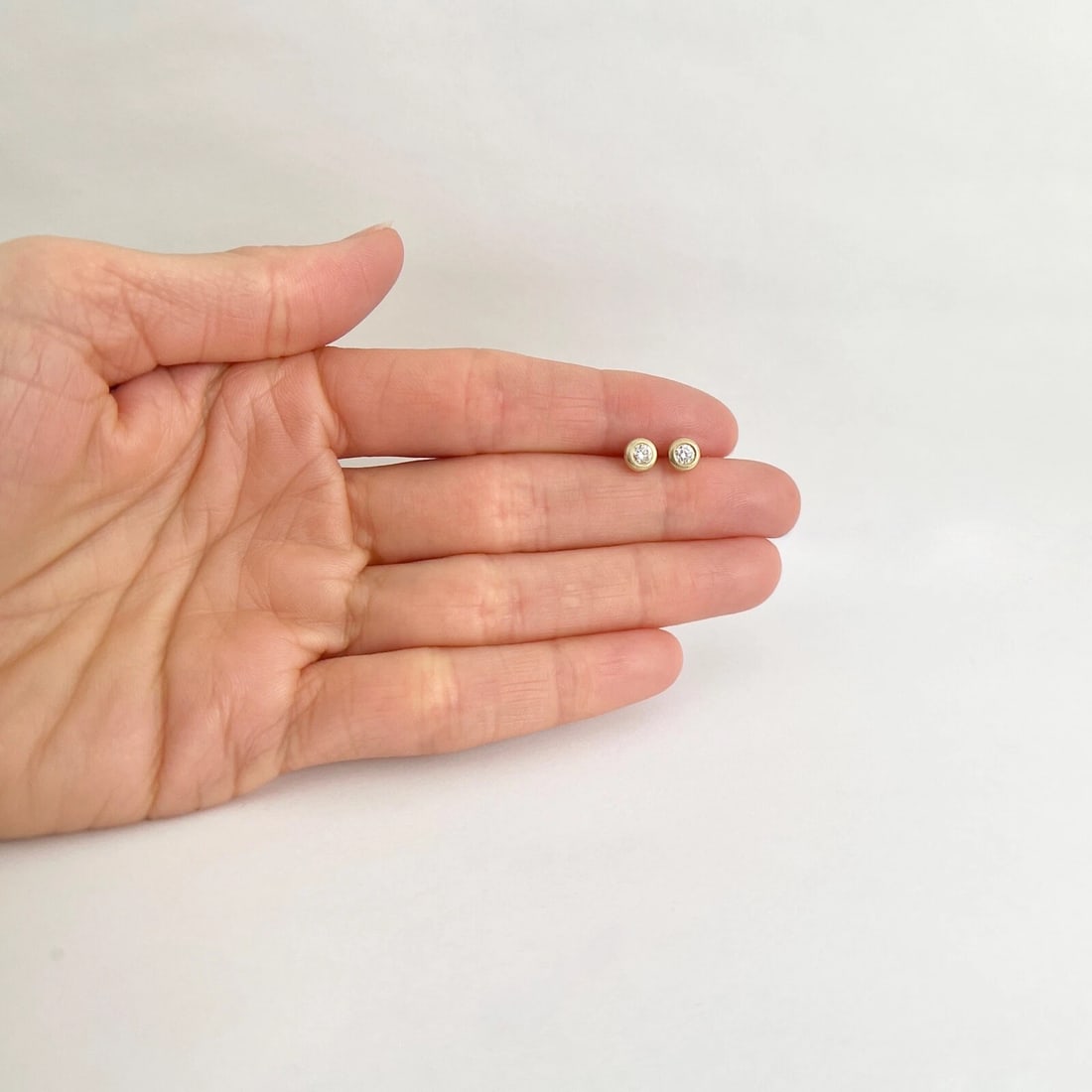 Round Thick Satin Bezel Diamond Stud Earrings 14K Yellow Gold .20 CTW - 3