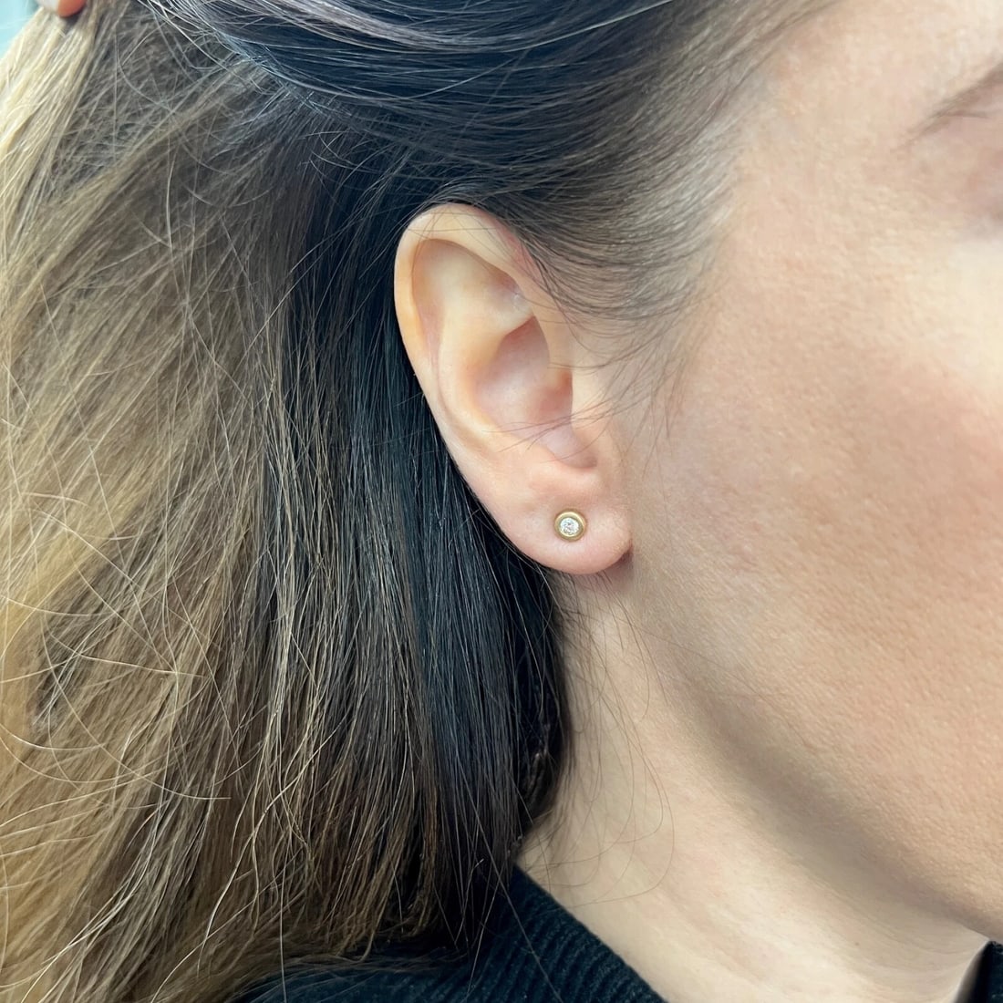 Round Thick Satin Bezel Diamond Stud Earrings 14K Yellow Gold .20 CTW - 4