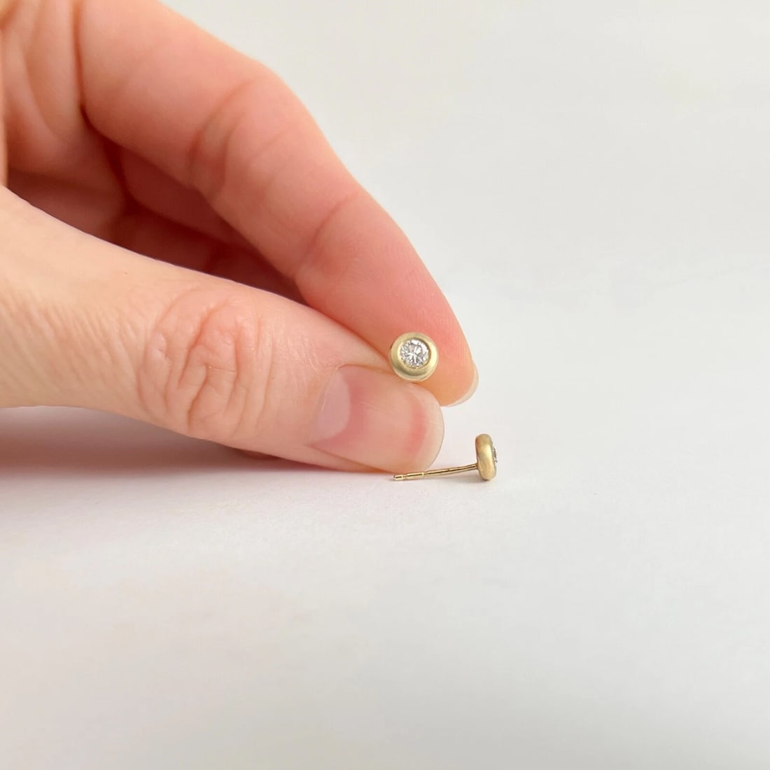 Round Thick Satin Bezel Diamond Stud Earrings 14K Yellow Gold .20 CTW - 5