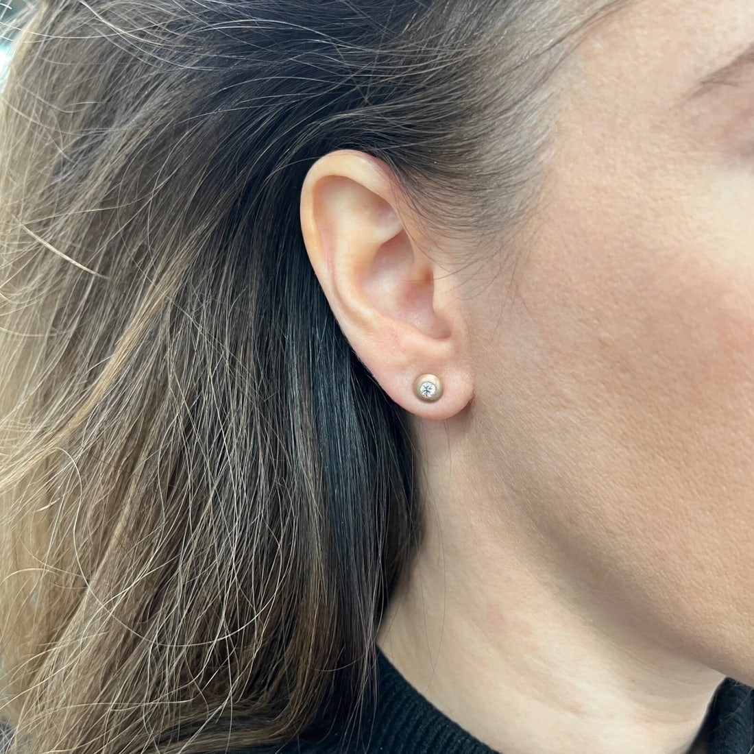 Round Thick Satin Bezel Diamond Stud Earrings 14K Pink Rose Gold .33 CTW - 4