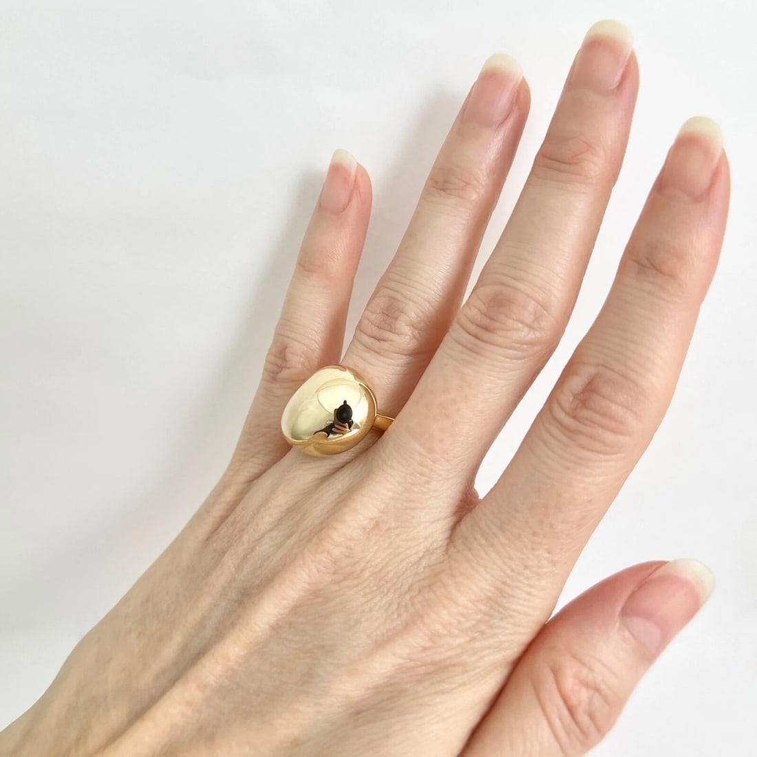 Asymmetrical Chunky Gold Puff Cocktail Ring 14K Yellow Gold, Size 6.75 - 5
