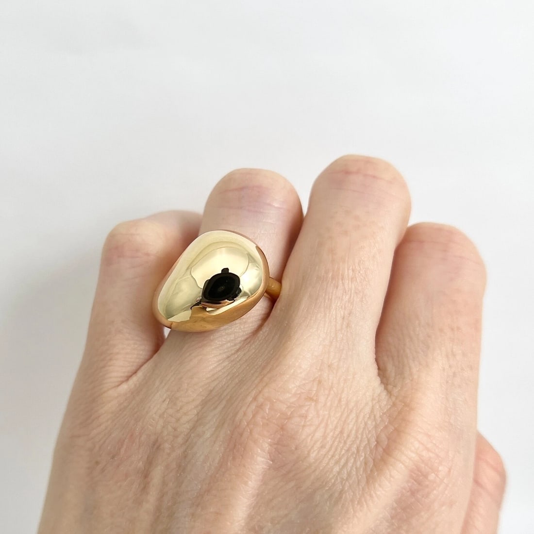 Asymmetrical Chunky Gold Puff Cocktail Ring 14K Yellow Gold, Size 6.75 - 6