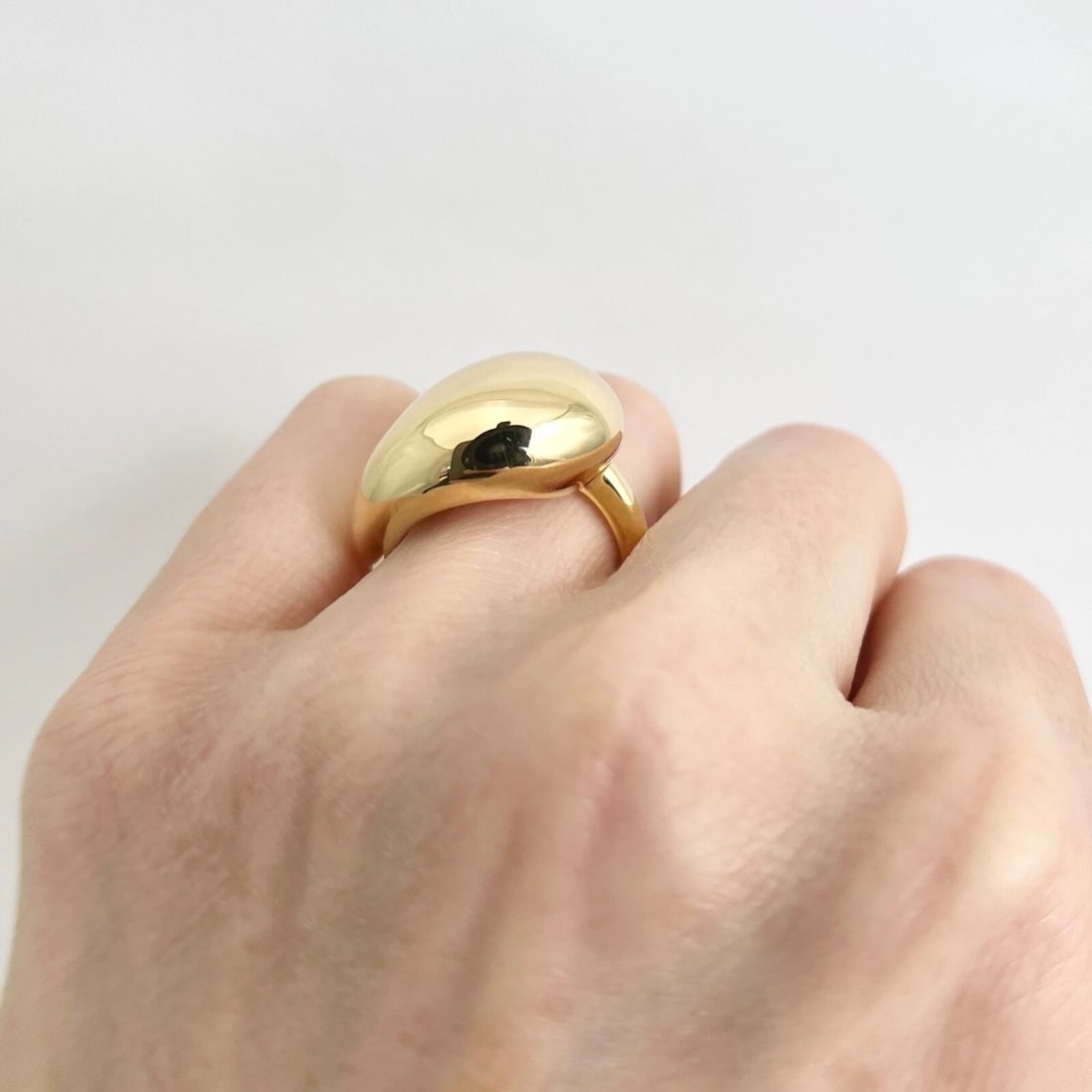 Asymmetrical Chunky Gold Puff Cocktail Ring 14K Yellow Gold, Size 6.75 - 7
