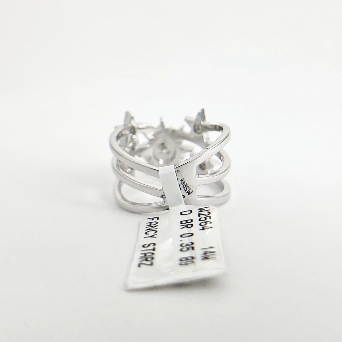 Wide Diamond Star Starburst Statement Ring 14K White Gold .35 CTW - 9