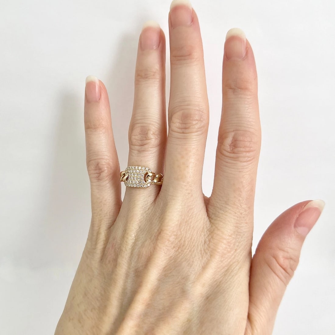 Pave Diamond Cuban Curb Chain Statement Ring 14K Yellow Gold .32 CTW - 4