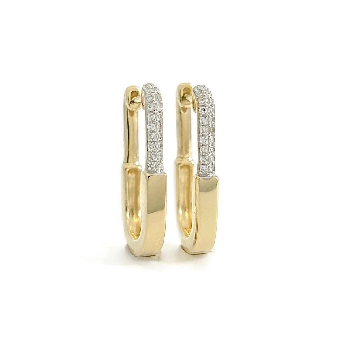 Pave Diamond Lock Oblong Hoop Earrings 14K Yellow Gold, .11 CTW - 2