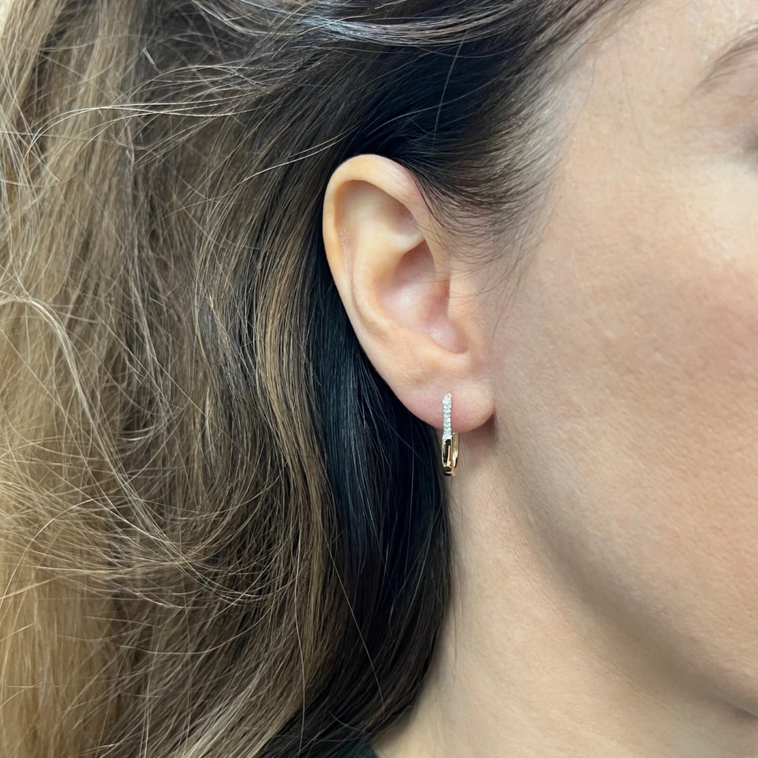 Pave Diamond Lock Oblong Hoop Earrings 14K Yellow Gold, .11 CTW - 5