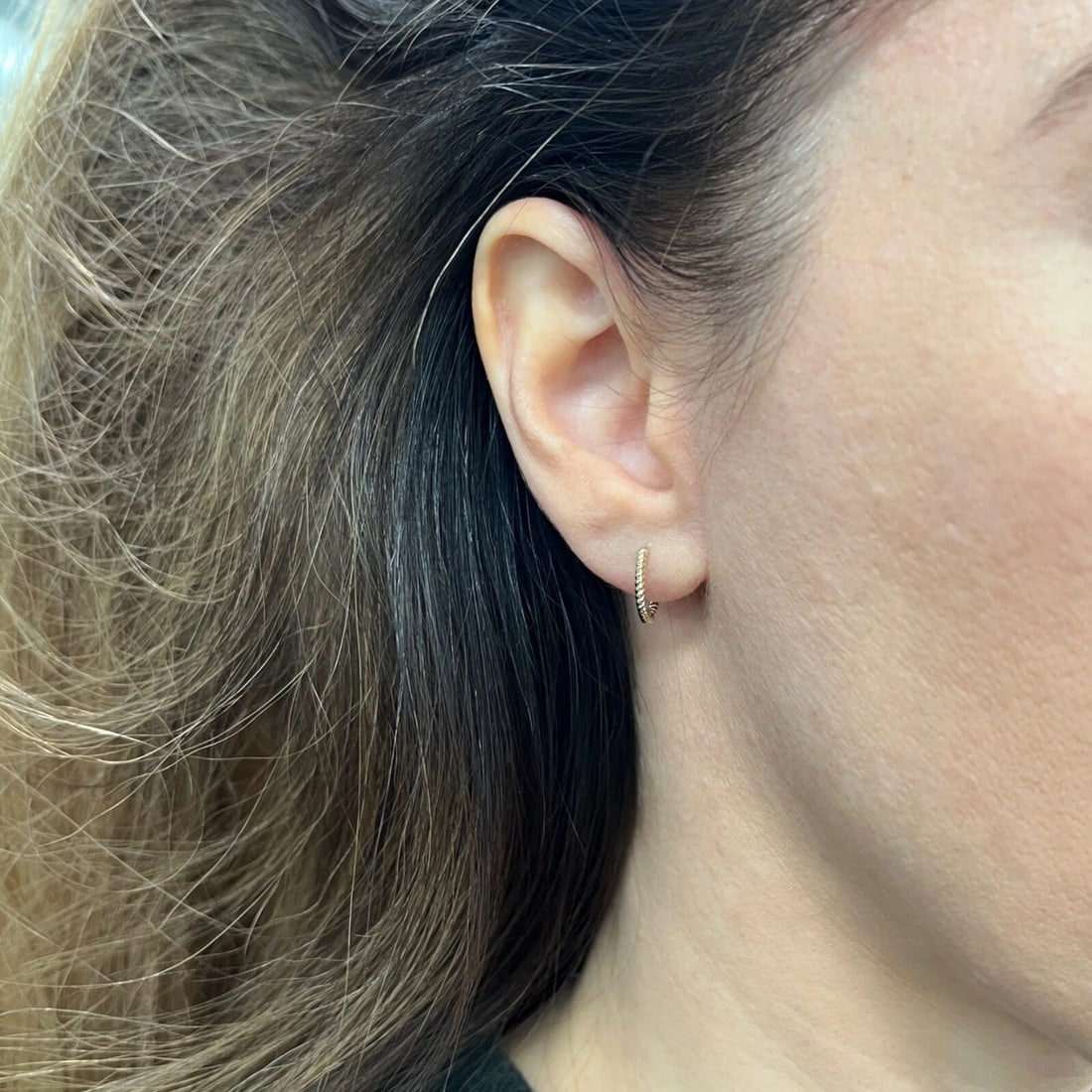 Thin Twisted Rope Huggie Hoop Earrings 14K Yellow Gold, 11.6 mm - 4