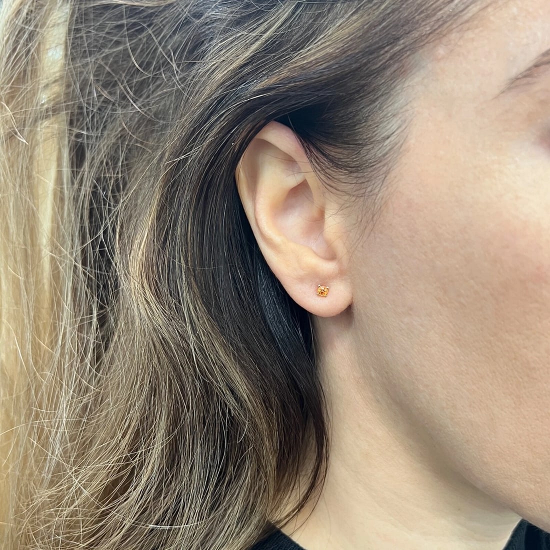 Round Orange Citrine Gemstone Stud Earrings 14K Yellow Gold, .30 CTW - 4