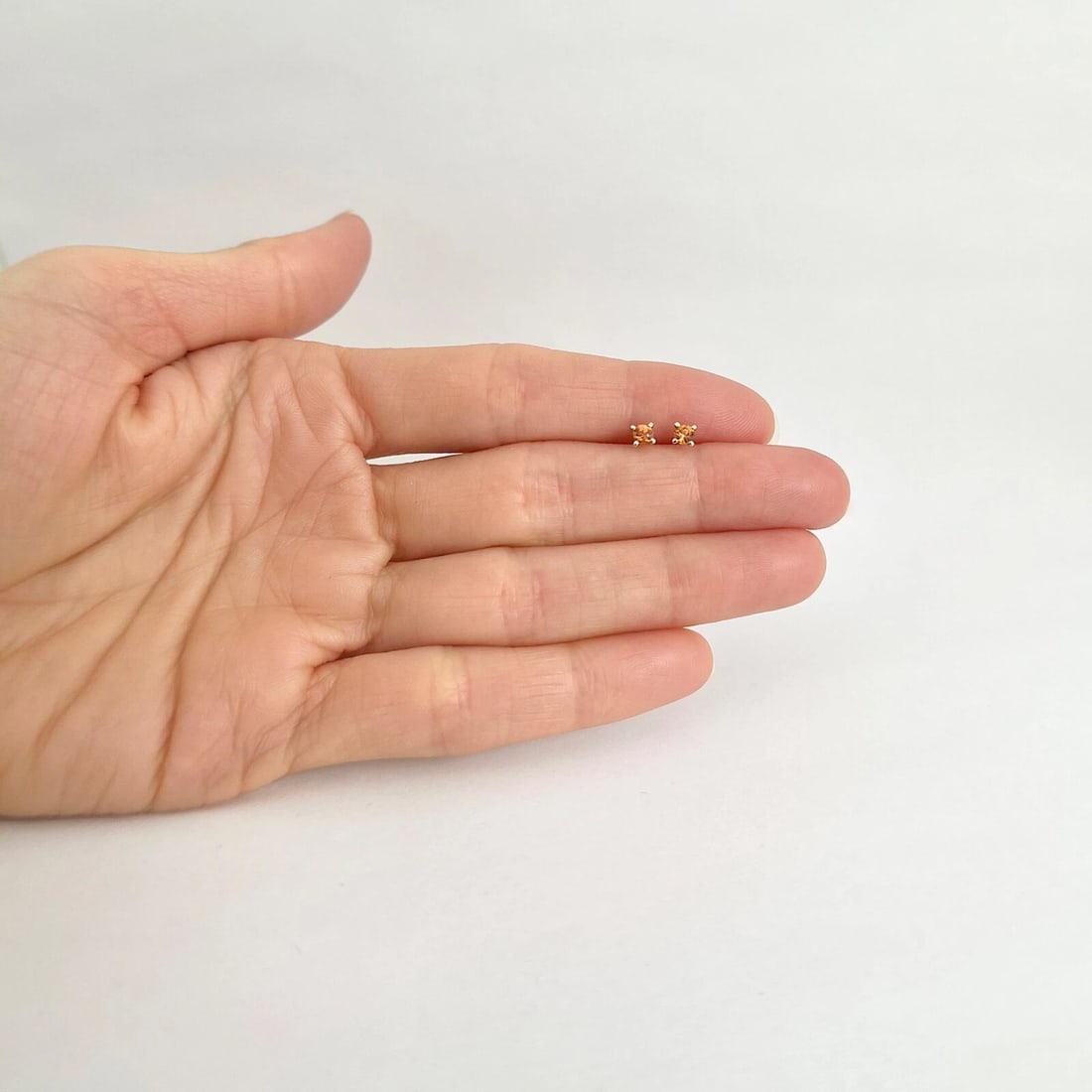 Round Orange Citrine Gemstone Stud Earrings 14K Yellow Gold, .30 CTW - 5