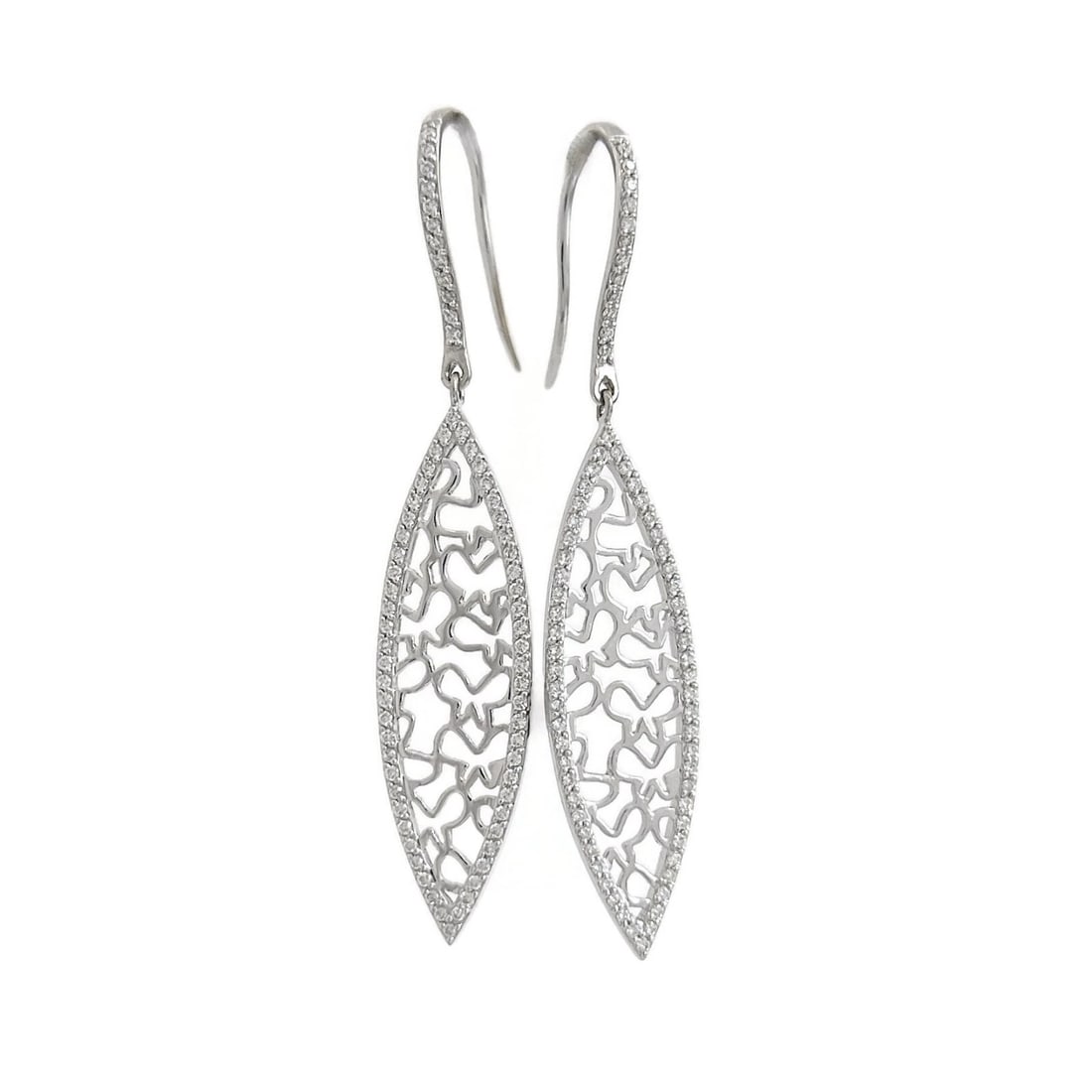 Diamond Filigree Marquise Navette Dangle Drop Earrings 14K White Gold, .60 CTW - 2