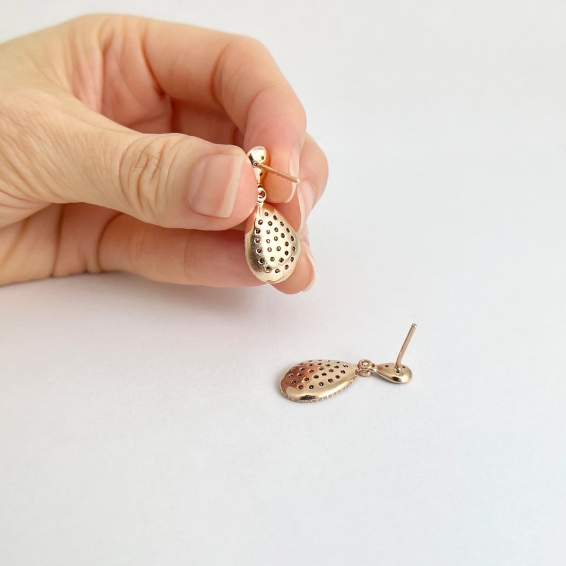 Multicolored Pave Diamond Dangle Drop Earrings 14K Pink Rose Gold, 1.65 CTW - 6