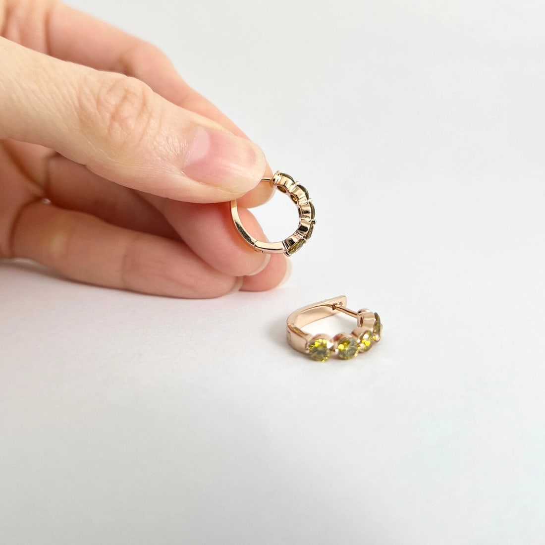 Yellow Diamond Huggie Small Hoop Earrings 14K Pink Rose Gold, 1.75 CTW - 7