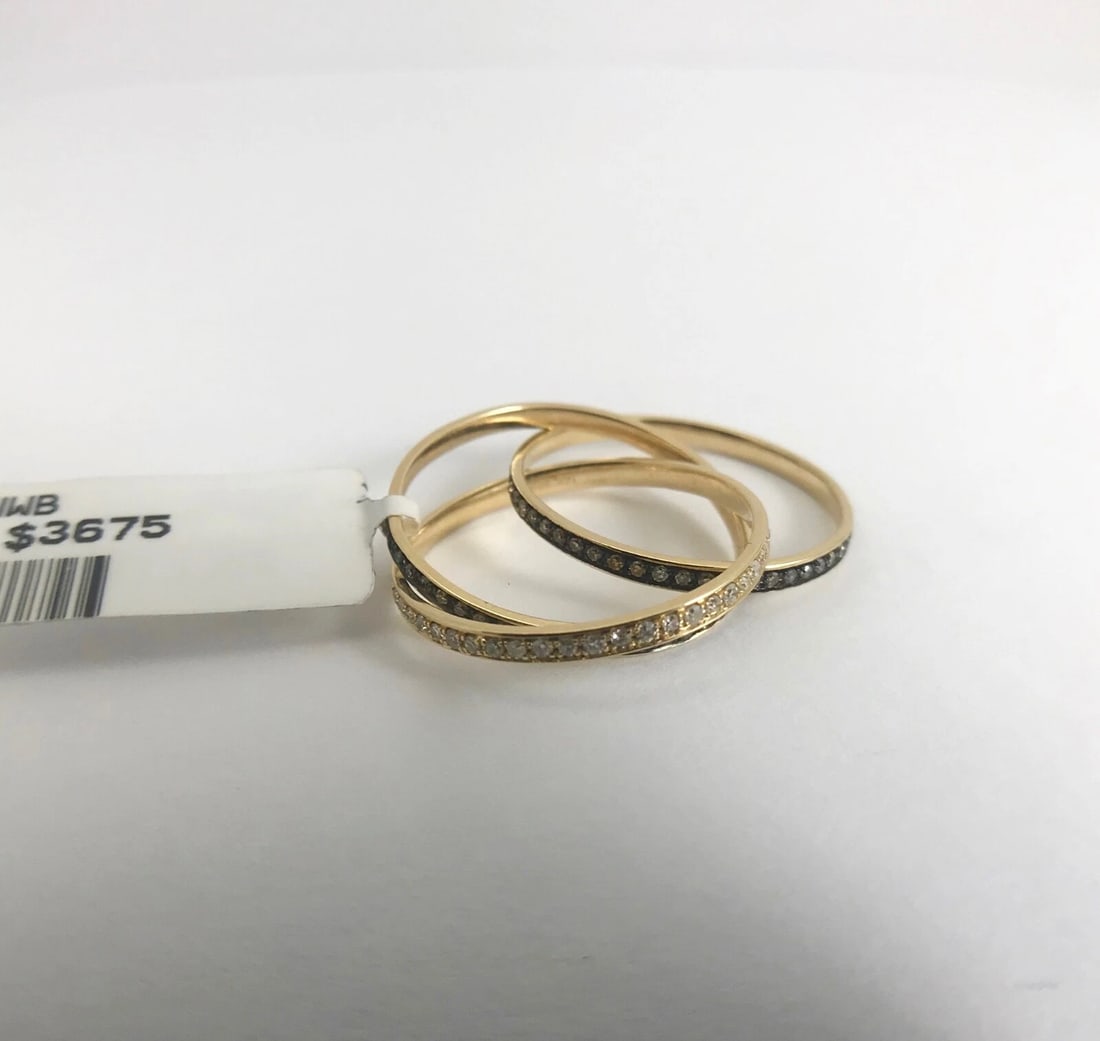 Interlocking Diamond Eternity Black Rhodium Rolling Rings 14K Yellow Gold - 11