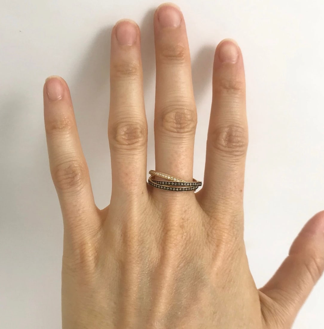 Interlocking Diamond Eternity Black Rhodium Rolling Rings 14K Yellow Gold - 4