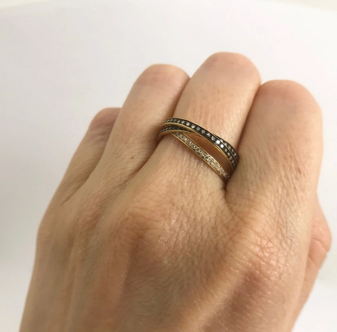 Interlocking Diamond Eternity Black Rhodium Rolling Rings 14K Yellow Gold - 5