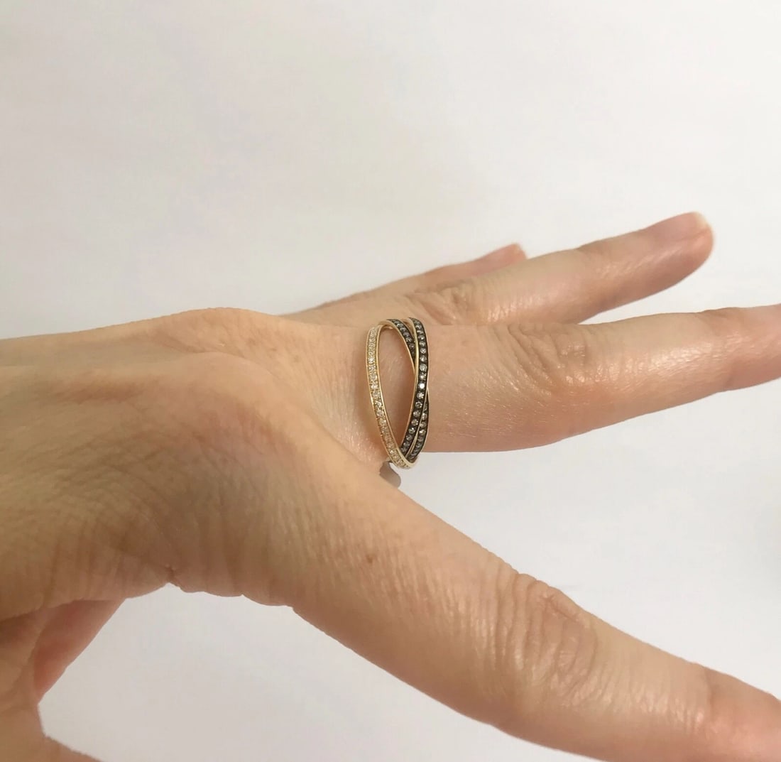 Interlocking Diamond Eternity Black Rhodium Rolling Rings 14K Yellow Gold - 7