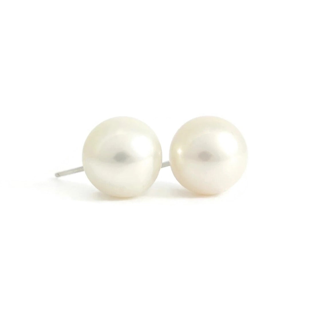 Round Cultured Pearl Stud Earrings 14K White Gold, 9 mm - 9.5 mm - 2