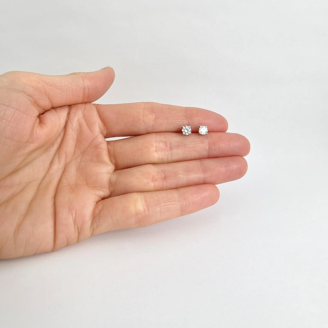 Round Diamond Stud Earrings 14K White Gold 4-Prong Basket, .66 CTW - 3