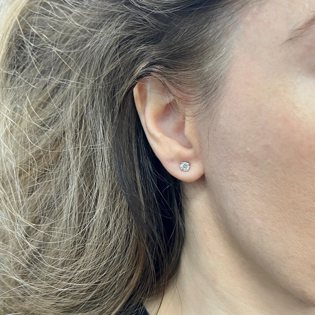 Round Diamond Stud Earrings 14K White Gold 4-Prong Basket, .66 CTW - 6