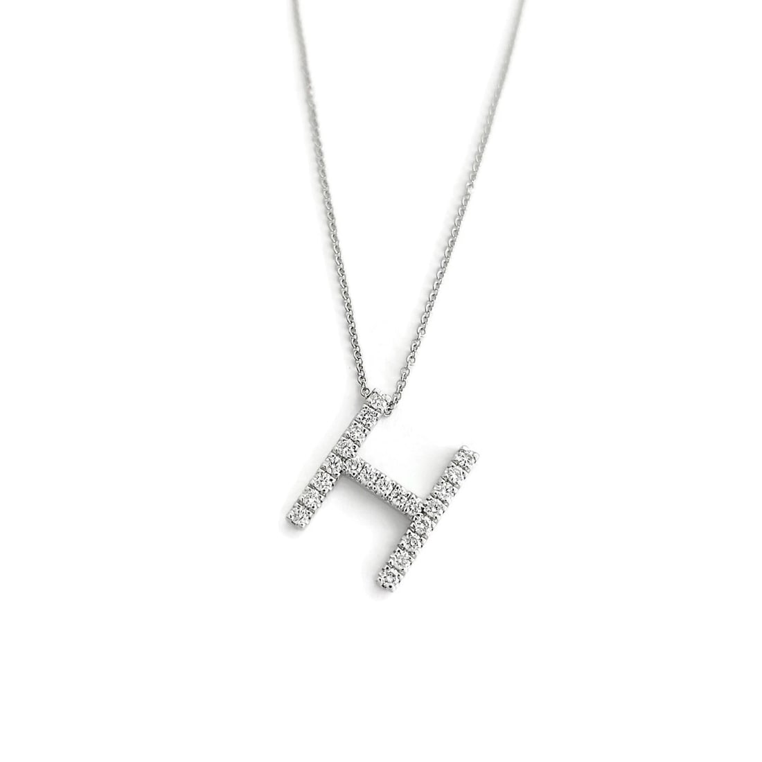 Letter H Diamond Initial Pendant Necklace 14K White Gold, .38 CTW - 2