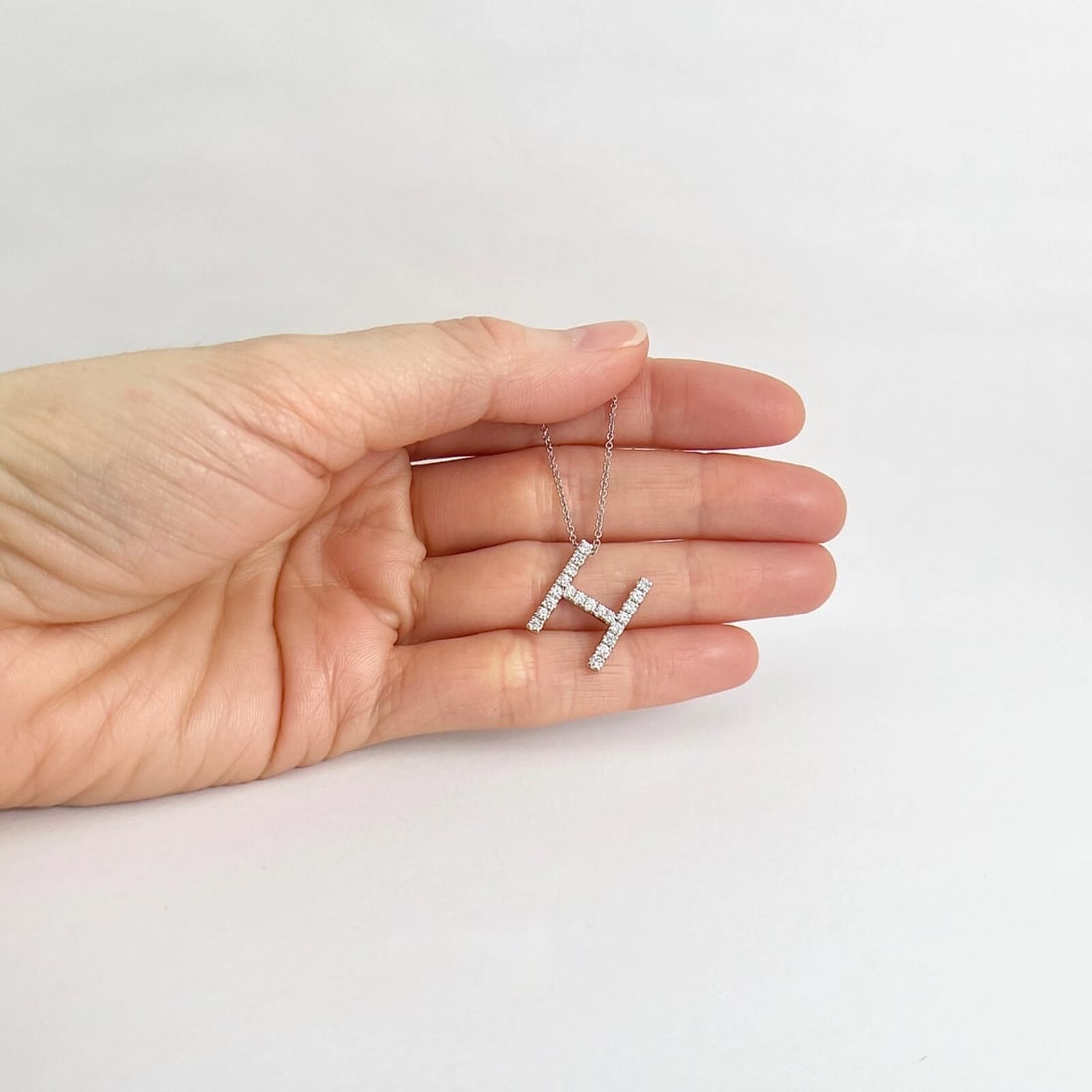 Letter H Diamond Initial Pendant Necklace 14K White Gold, .38 CTW - 3