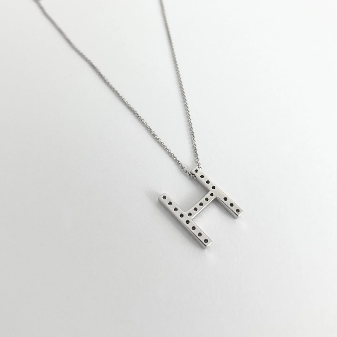 Letter H Diamond Initial Pendant Necklace 14K White Gold, .38 CTW - 7