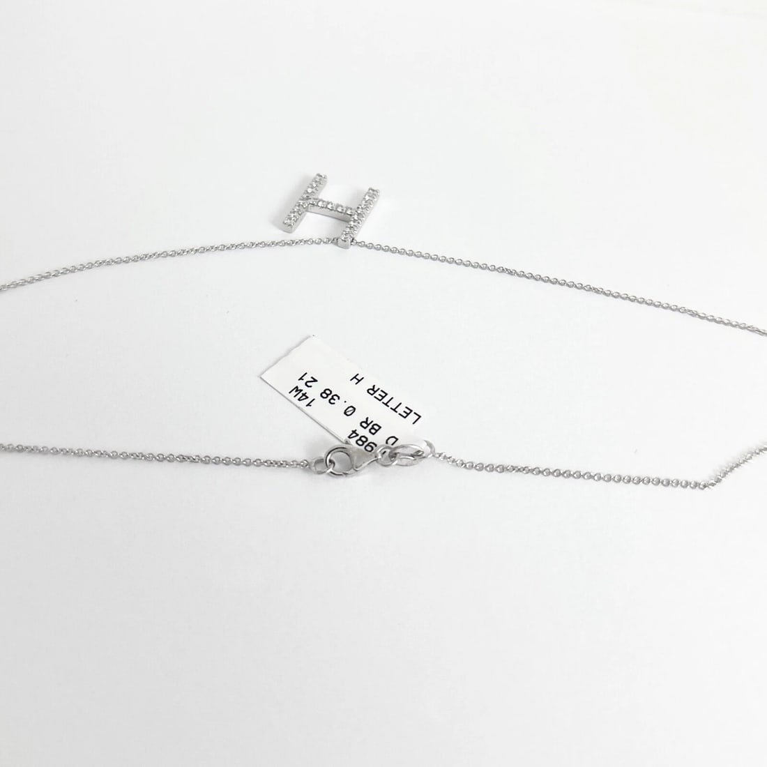 Letter H Diamond Initial Pendant Necklace 14K White Gold, .38 CTW - 8