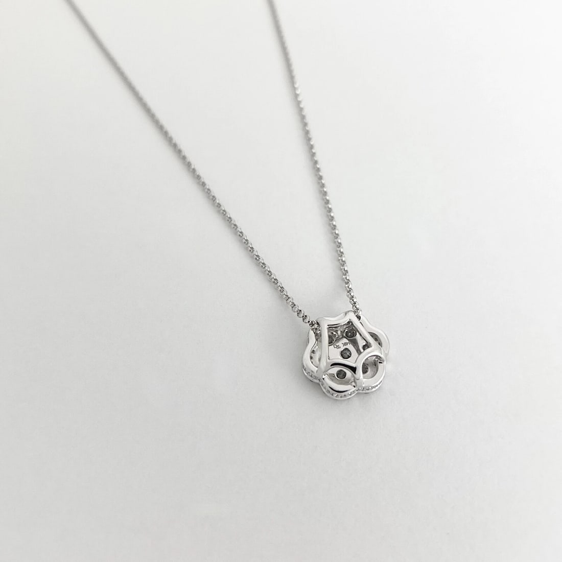 Cluster Flower Clover Diamond Pendant Necklace 14K White Gold .94 CTW - 7