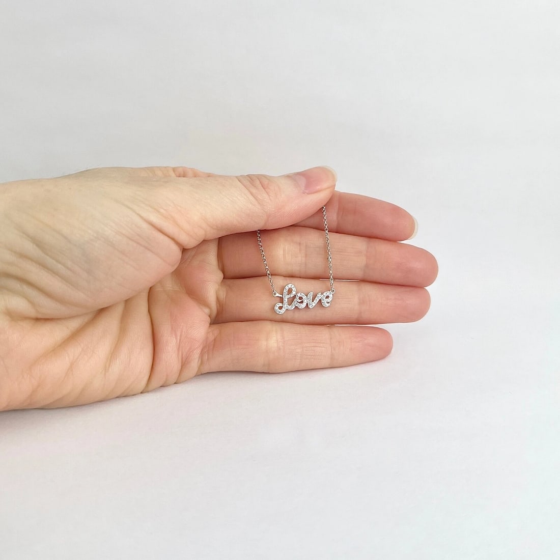 Pave Diamond Love Pendant Necklace 14K White Gold, .15 CTW - 3