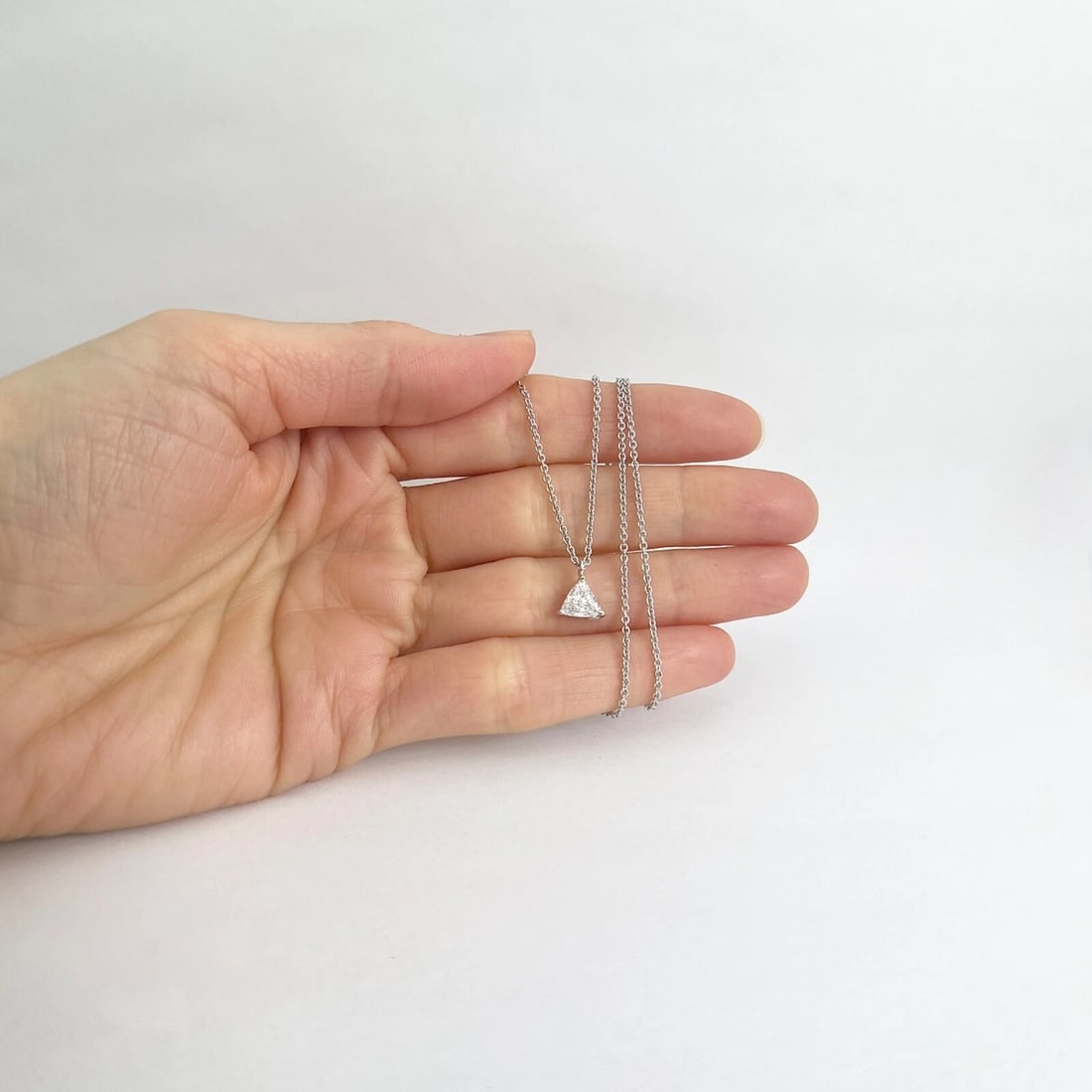 Trillion Diamond Triangle Pendant Necklace 14K White Gold, .80 CT - 5